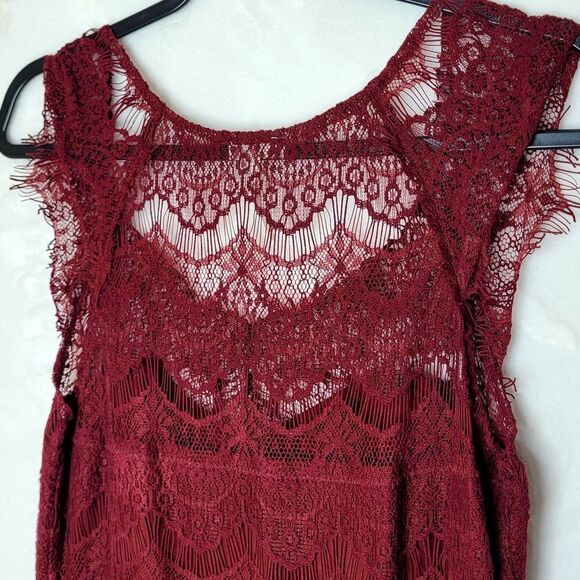 Free People Peek A Boo Cranberry Lace Slip Dress Size Medium - Picture 13 of 15